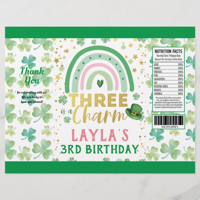 St Patrick Pink Three is a Charm Chip Bag Wrapper (Front)
