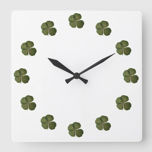 St Patrick Real 4 Leaf Clover Wall Clock (Front)