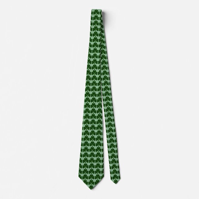 St. Patrick’s clover green black plaid shamrocks Tie (Front)