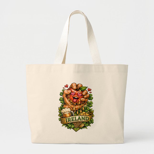 St. Patrick’s Day Apple Craze 🍀 Large Tote Bag (Front)