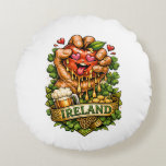 St. Patrick’s Day Apple Craze 🍀 Round Pillow<br><div class="desc">bold and playful design featuring a love-struck apple being squeezed,  surrounded by shamrocks,  golden coins,  and a frothy mug of beer. Perfect for St. Patrick’s Day apparel,  mugs,  and festive décor – bringing the luck,  laughter,  and love of Ireland to life</div>