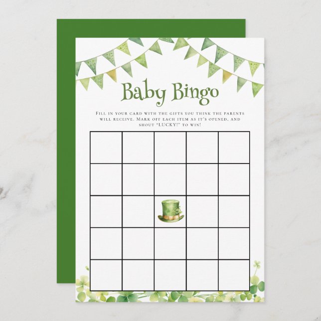 St Patrick’s Day Baby Shower Bingo Game Card (Front/Back)