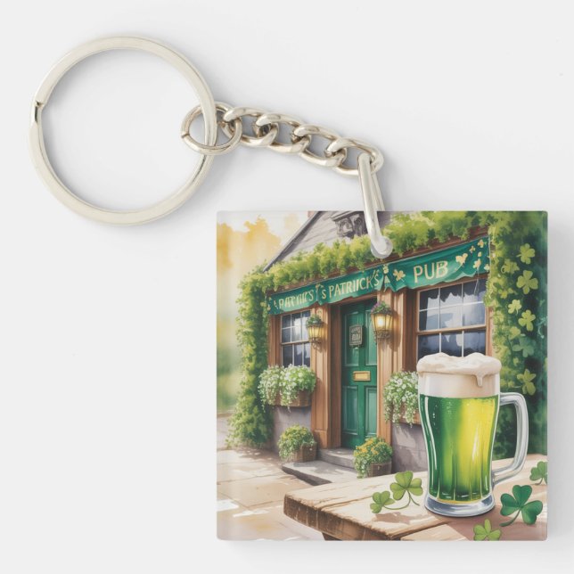 St Patrick’s Day Bar Pub Party Keychain (Front)