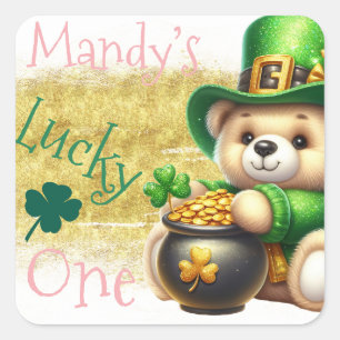 St.Patrick’s Day Bear Gold Birthday Lucky One Square Sticker