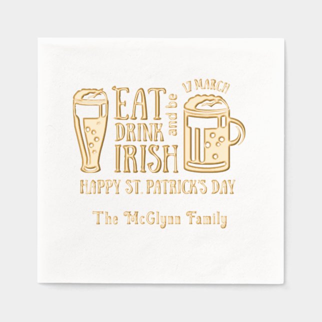 St Patrick’s Day, Beer, Eat Drink Be Irish Foil Napkins (Front)