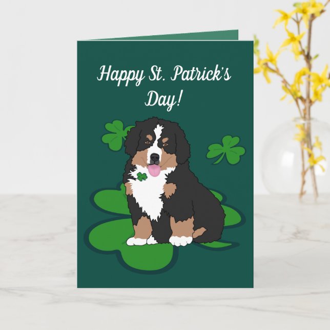St. Patrick’s Day Bernese Mountain Dog  Card (Yellow Flower)