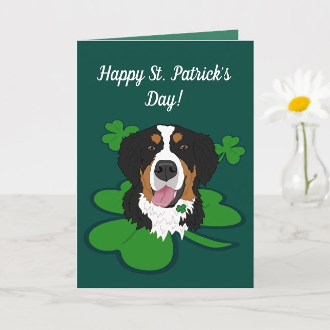 St. Patrick’s Day Bernese Mountain Dog  Card (Small Plant)