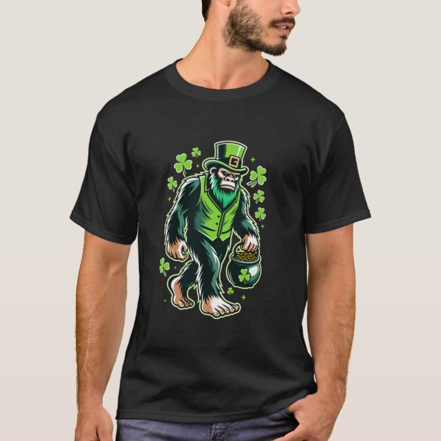 St Patrick s Day Bigfoot Leprechaun Sasquatch Iris T-Shirt (Front)