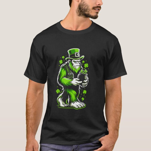 St Patrick s Day Bigfoot Leprechaun Sasquatch Iris T-Shirt (Front)