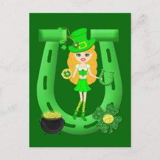 St Patrick’s Day Blond Girl Leprechaun Postcard