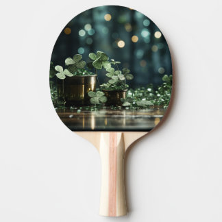 ☘️ St. Patrick’s Day Bokeh Lights & Clovers Ping Pong Paddle