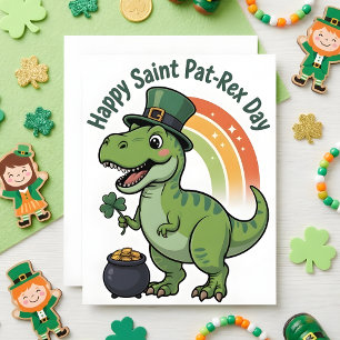 St Patrick’s Day Card Pat Rex Dino