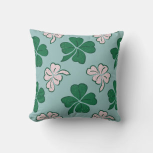 St. Patrick`s day Clover Shamrock Drawing Pattern Throw Pillow