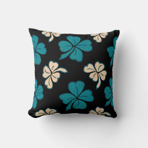 St. Patrick`s day Clover Shamrock Drawing Pattern Throw Pillow