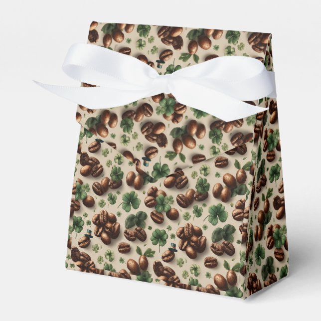St. Patrick’s Day Coffee & Shamrock Pattern Favor Box (Front Side)