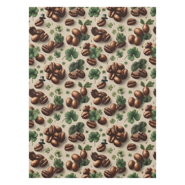 St. Patrick’s Day Coffee & Shamrock Pattern Tablecloth (Front)