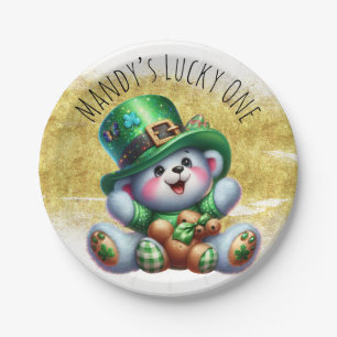 St. Patrick’s Day Cute Bear Green Gold Lucky Paper Plate
