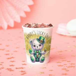 St. Patrick’s Day Cute Bear Green Gold Shamrock  Paper Cups