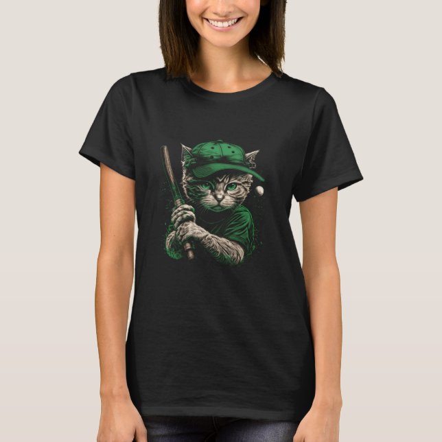 St Patrick s Day Cute Cat Baseball Graphic Men Wom T-Shirt (Front)