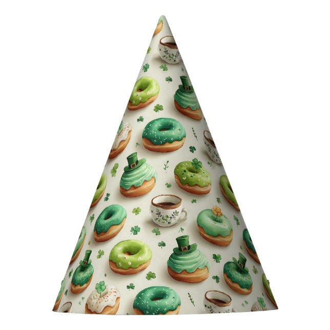 St. Patrick’s Day Donuts & Coffee Watercolor Party Hat (Front)