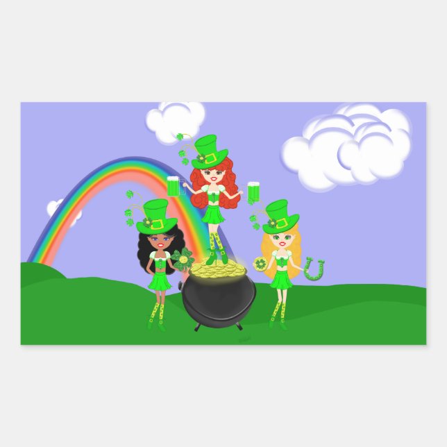 St Patrick’s Day Girl Leprechauns Sticker (Front)