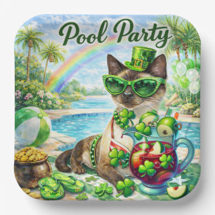 St. Patrick’s Day Glam Cat Pool Party Paper Plate