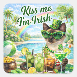 St. Patrick’s Day Glam Cat Pool Party  Square Sticker