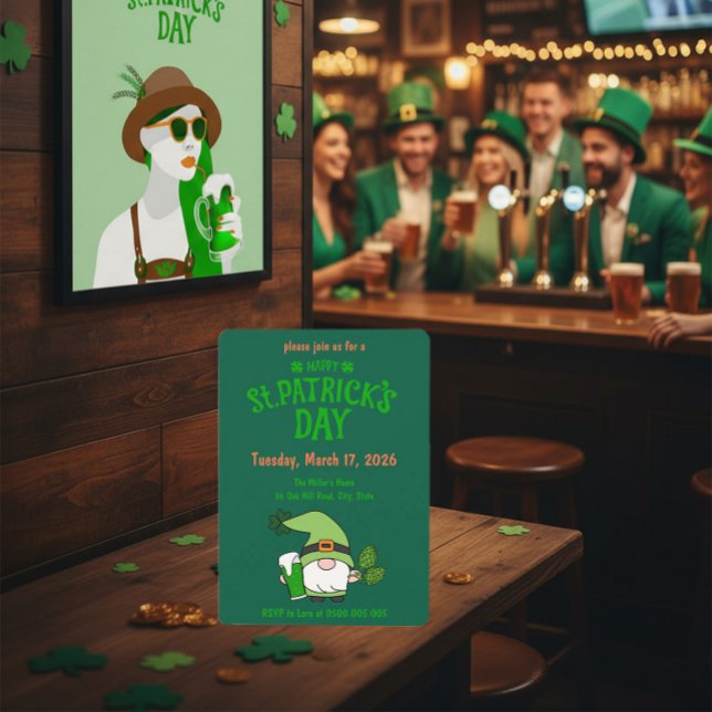 St. Patrick’s Day Gnome Green Invitation (Créateur téléchargé)