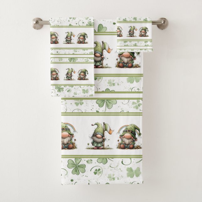 St. Patrick’s Day Gnome Pattern  Bath Towel Set (Insitu)