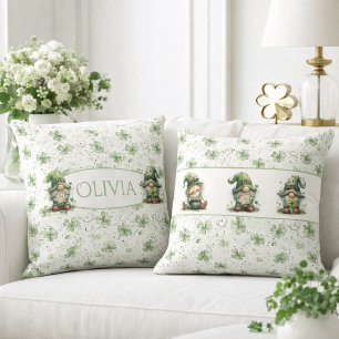 St. Patrick’s Day Gnome Pattern with Shamrocks  Throw Pillow