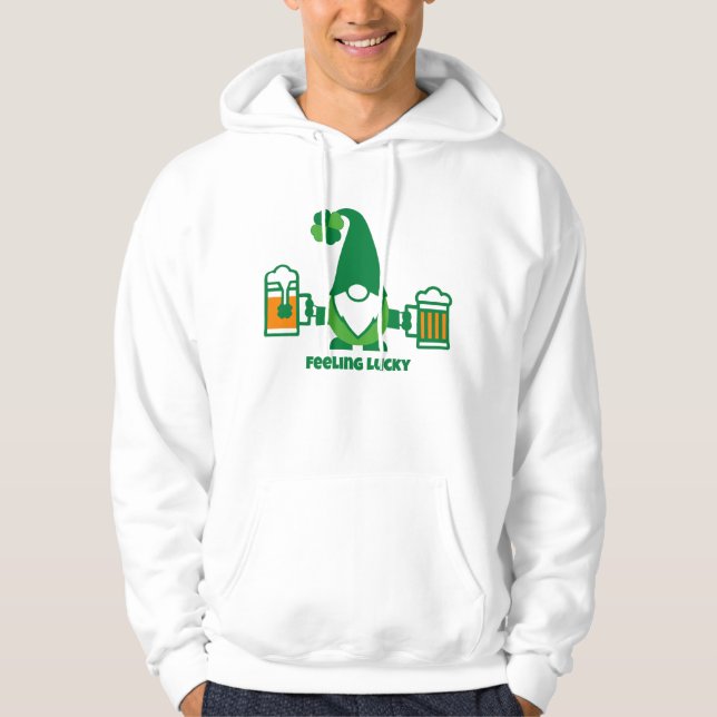 St. Patrick’s Day Gnome with Beer Mug Hoodie (Front)