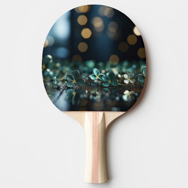 ☘️ St. Patrick’s Day Gold Bokeh & Clovers Ping Pong Paddle (Front)