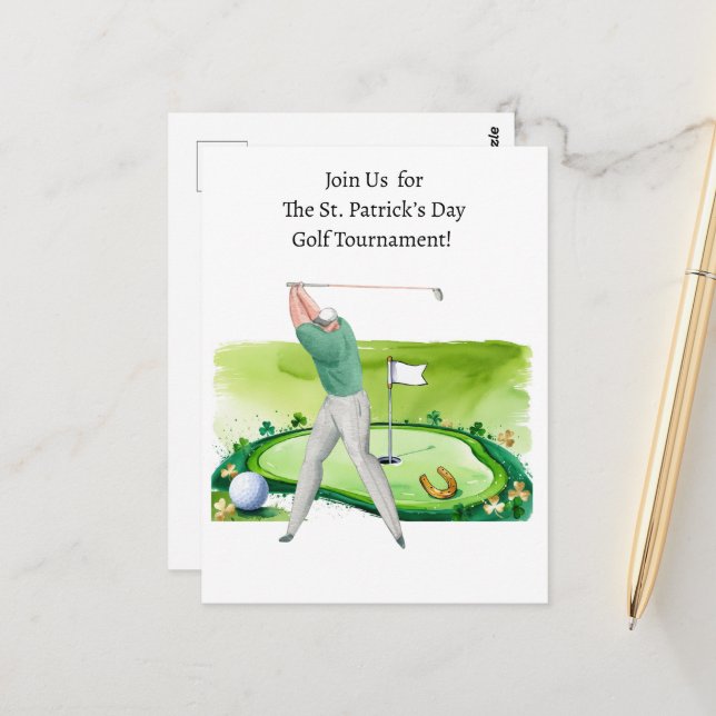St. Patrick’s Day Golf Tournament Invitation Postcard (Front/Back In Situ)