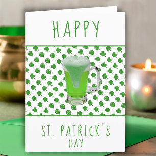 St. Patrick`s day Green Beer Shamrock Pattern Holiday Card