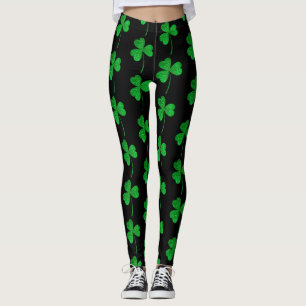 St. Patrick’s Day Green Faux Glitter Shamrock Leggings