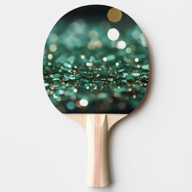☘️ St. Patrick’s Day Green Glitter Bokeh Ping Pong Paddle (Front)