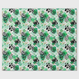St. Patrick’s Day Green Leopard & Heart Shamrock Wrapping Paper