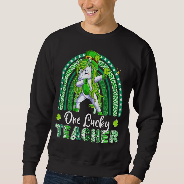 St Patrick S Day Green Leopard Shamrock One Lucky  Sweatshirt (Front)