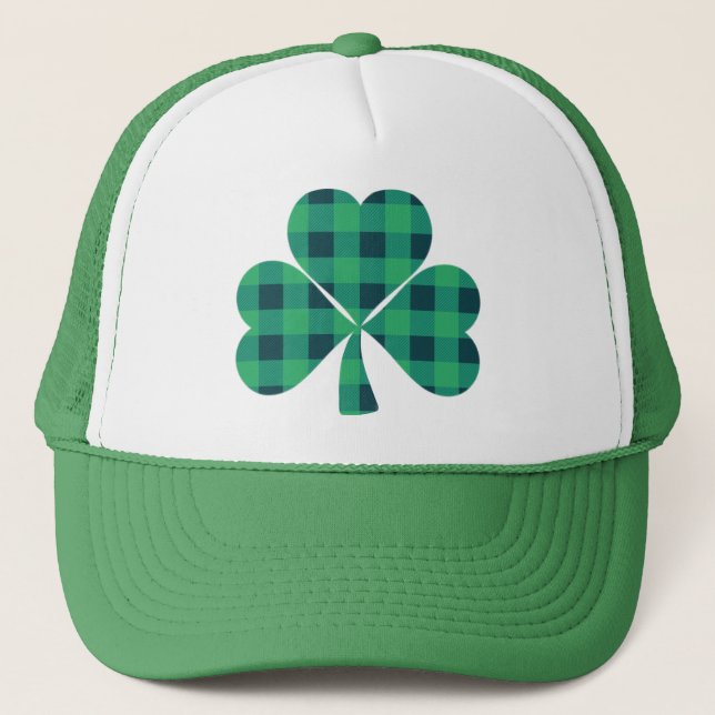 St. Patrick’s day | green plaid clover |  Trucker Hat (Front)