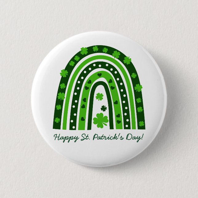 St. Patrick’s Day Green Shamrock Boho Rainbow  2 Inch Round Button (Front)