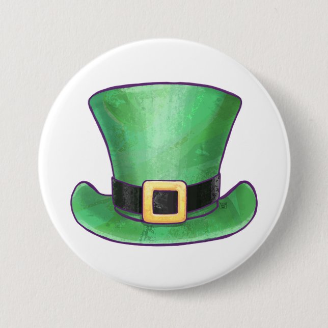 St Patrick’s Day Green Top Hat 3 Inch Round Button (Front)