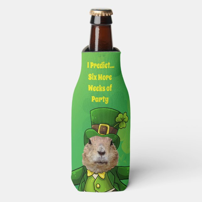 St. Patrick’s Day Groundhog Party Animal Bottle Cooler (Bottle Front)
