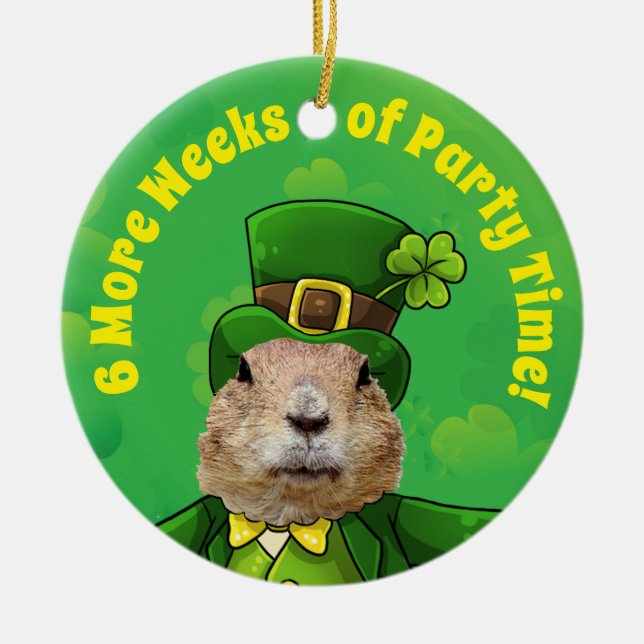St. Patrick’s Day Groundhog Party Animal Ceramic Ornament (Front)