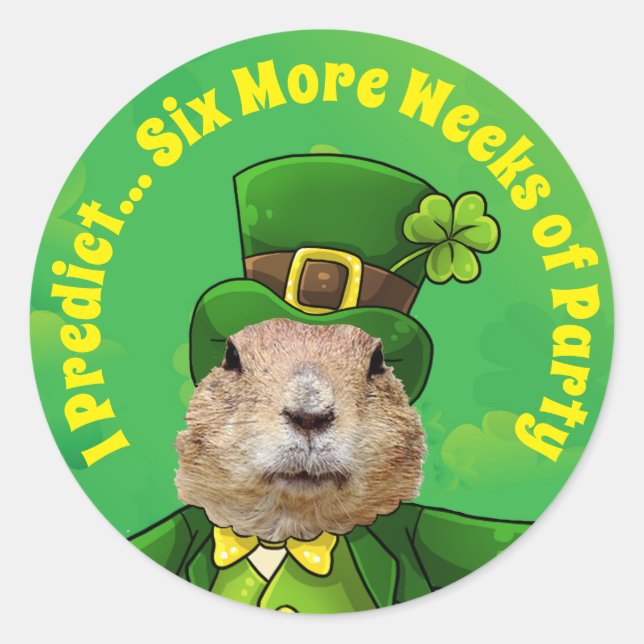 St. Patrick’s Day Groundhog Party Animal Classic Round Sticker (Front)