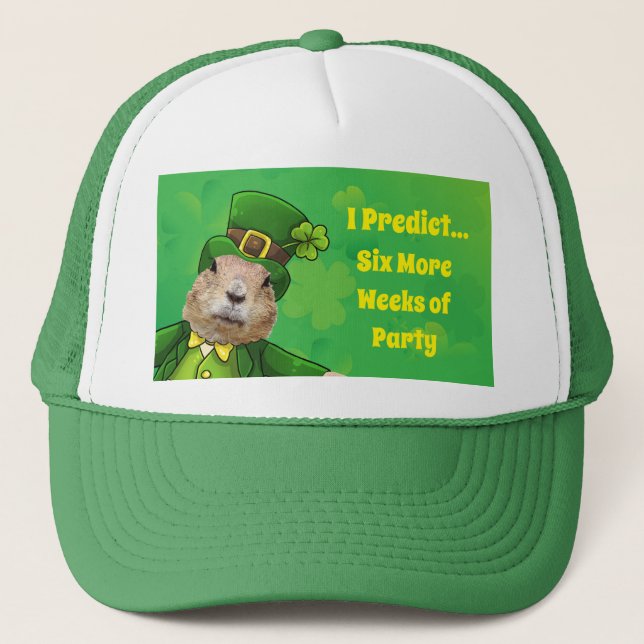 St. Patrick’s Day Groundhog Party Animal Trucker Hat (Front)