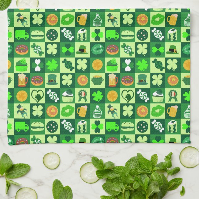 St. Patrick’s Day Icons Seamless Pattern  Kitchen Towel (Folded)