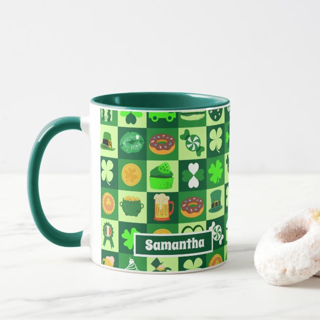 St. Patrick’s Day Icons Seamless Pattern  Mug (With Donut)