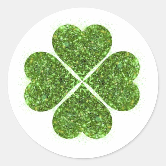 St. Patrick’s day, Irish green glittering clover Classic Round Sticker (Front)