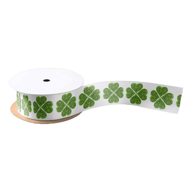 St. Patrick’s day, Irish green glittering clover Satin Ribbon (Spool)
