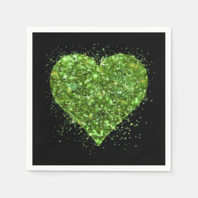 St. Patrick’s day, Irish green glittering heart Napkin (Front)